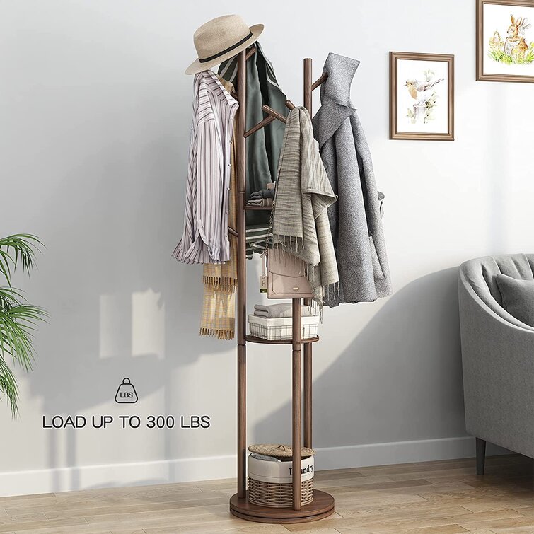 Solid Wood Freestanding 9 Hook Coat Rack